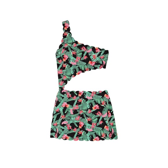NWT Victoria's Secret Swim XXL Tropical Palm One Shoulder Scallop Swim Dress - Picture 3 of 7